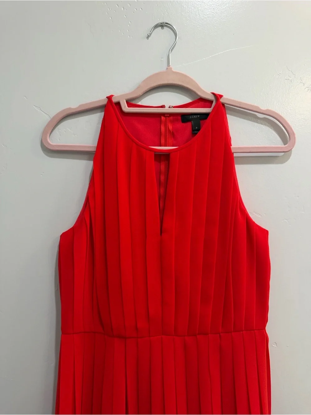 J.Crew Red Pleated Keyhole Halter Chiffon Mini Dress Cherry Tomato Summer Size 6